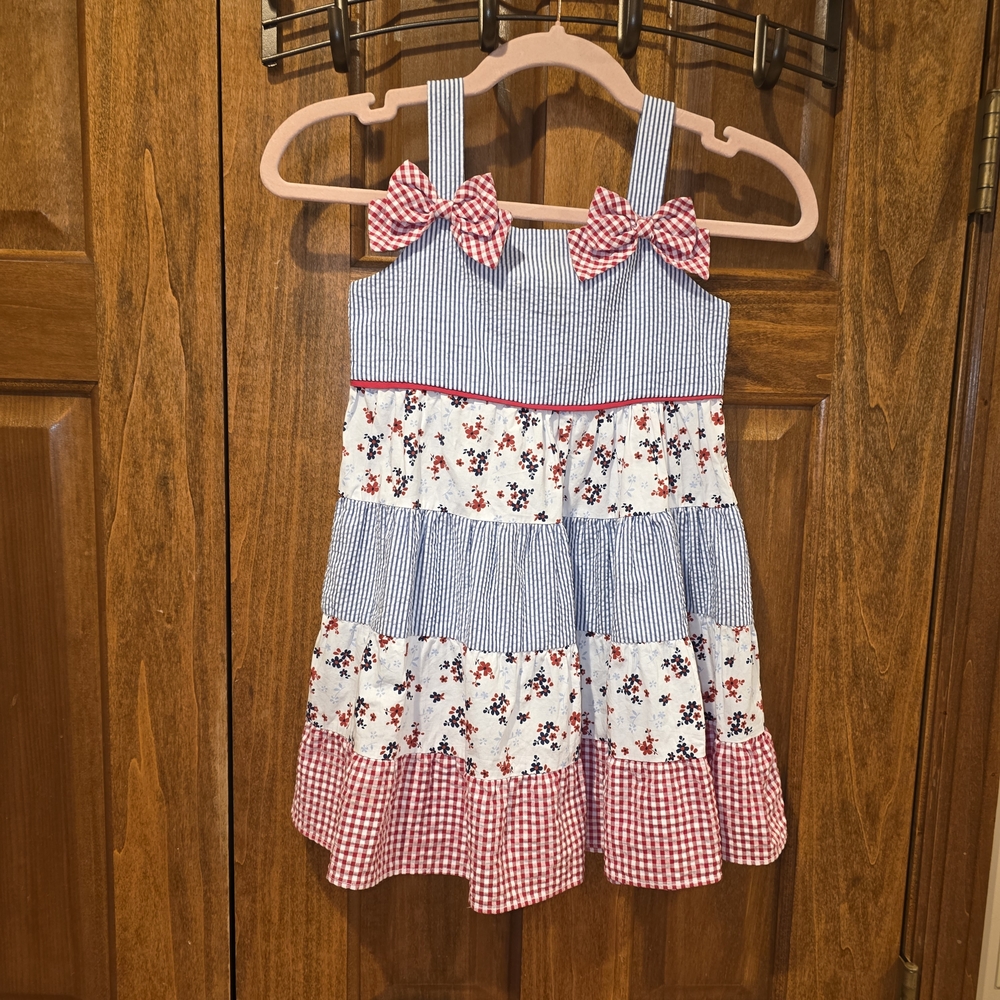 Striped and Floral Kids Dress with Bows